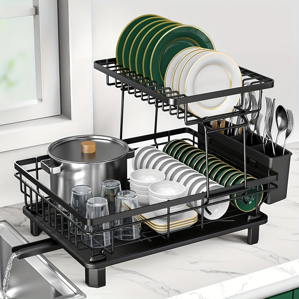 [Stainless Steel Dish Drying Rack] Dish Drying Rack For Kitchen Counter Sink, Durable Stainless Steel Dish Drainers With Drain Board, Cutlery Holder, Cups Holder And Swivel Spout