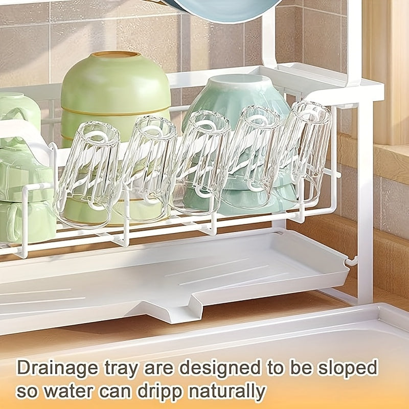 1pc Multifunctional Convenient Durable Kitchen Counter Top Sink Bowl Rack, Removable 2-tier Bowl Rack Drain Board, With Double-layer Bowl, Cup Rack, Drain Board, Adhesive Board Rack, Utensil Rack