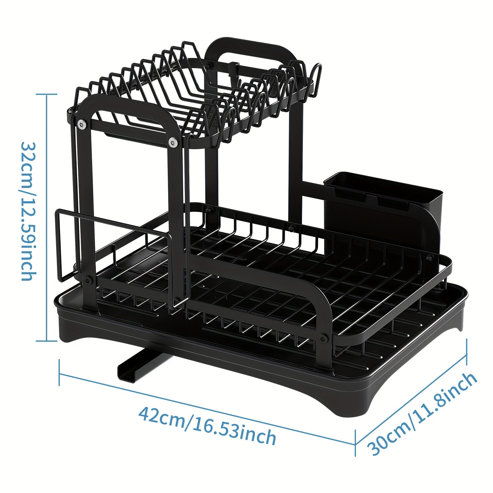 1pc Deluxe 2-Tier Kitchen Carbon Steel Dish Rack with Auto Drain, Knife Rack and Chopping Board Rack - Rust-resistant carbon steel, large capacity, easy to clean, ideal for bowl and chopstick storage, kitchen storage solution