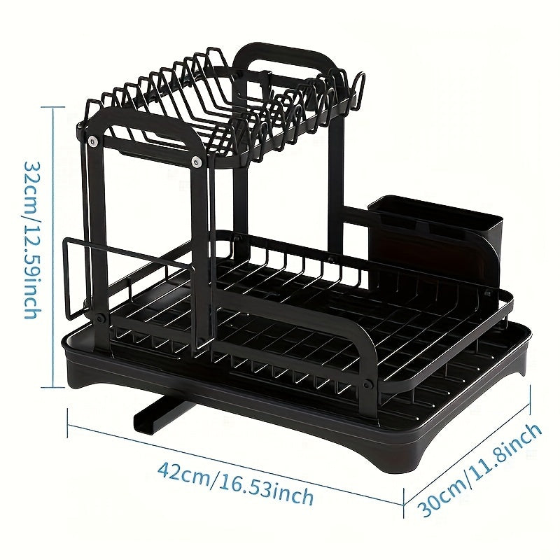 2-Tier Large Capacity Dish Rack - Space-Saving, Sturdy Metal Construction with Drainboard, Utensil Holders & Cutting Board Holder, Multi-Functional Kitchen Counter Organizer for Plates, Bowls, Cups & Utensils, Dish Drying Rack