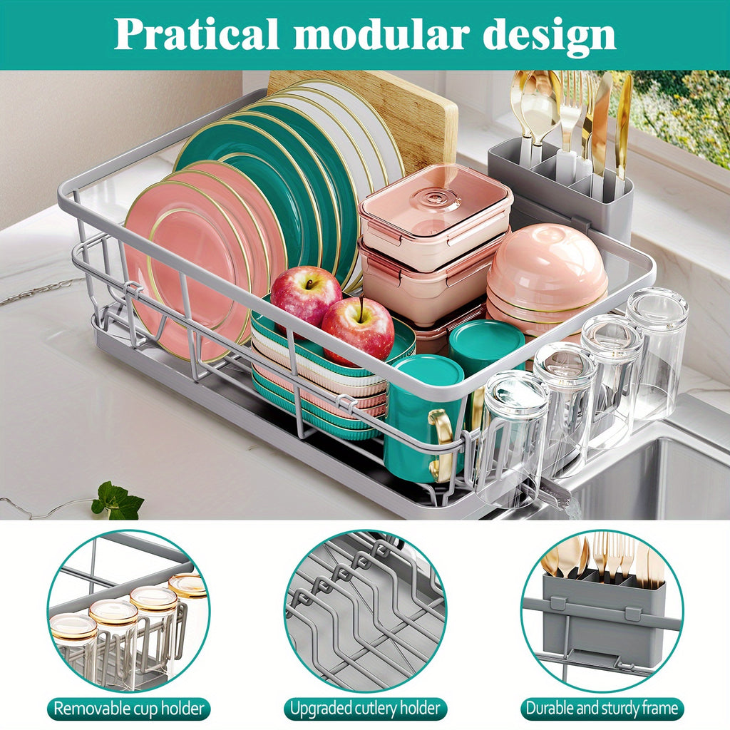 [LARGE KINGRACK Dish Rack] LARGE Metal KINGRACK Dish Drying Rack | Space-Saving Dish Drainer with Drain Board, Cup Holder, Cutlery Organizer, Plates, Bowls & Utensils Storage for Kitchen Counter & Sink
