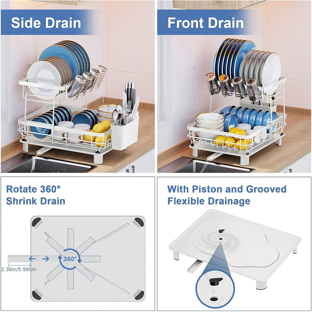 [Stainless Steel Dish Drying Rack] Dish Drying Rack For Kitchen Counter Sink, Durable Stainless Steel Dish Drainers With Drain Board, Cutlery Holder, Cups Holder And Swivel Spout