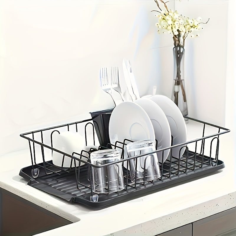 [1 Set Stainless Steel Drain Rack] 1 Set Rust Resistant Stainless Steel Tableware Drain Rack | Kitchen Counter Utensil Rack, Small Utensil Drain, with Black Utensil Rack And Drainage Board, Suitable for Kitchen And RV