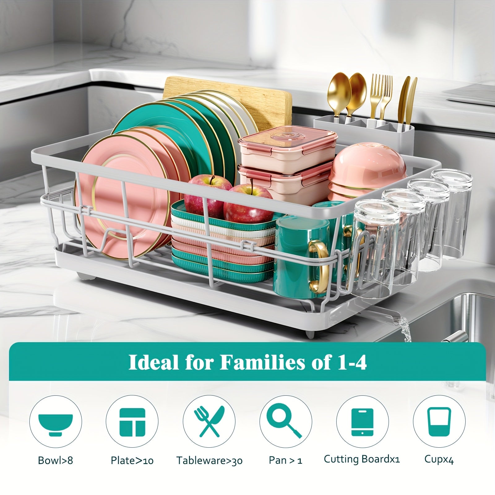 [LARGE KINGRACK Dish Rack] LARGE Metal KINGRACK Dish Drying Rack | Space-Saving Dish Drainer with Drain Board, Cup Holder, Cutlery Organizer, Plates, Bowls & Utensils Storage for Kitchen Counter & Sink